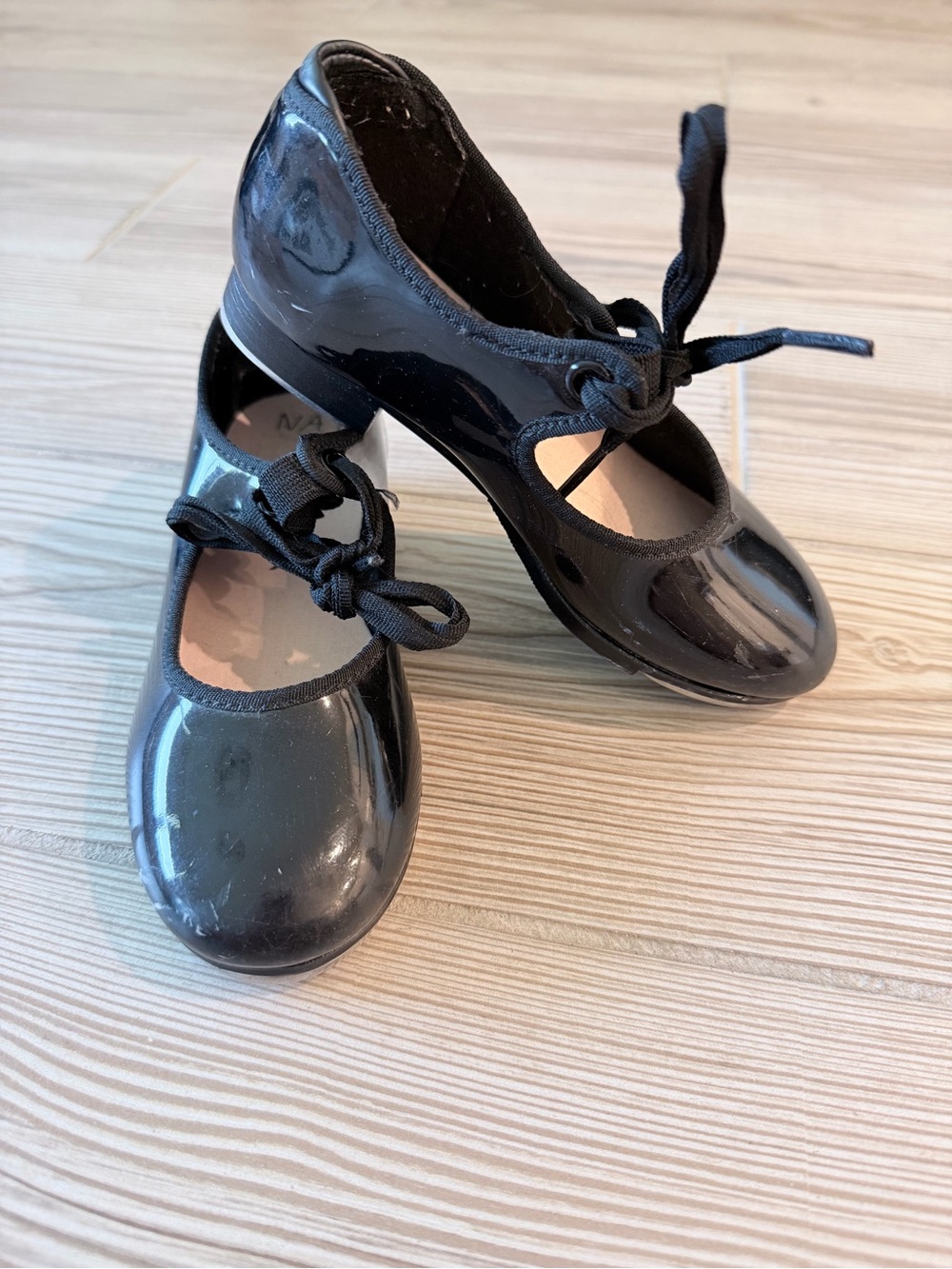 Capezio Jr Tyette Tap Shoes kids youth 12W Black Patent Lace Up Dance Shoes